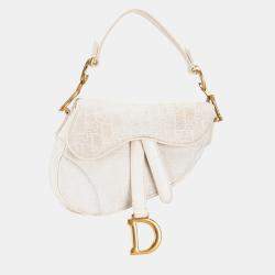 Pre Owned حقيبة ديور سرج ميني قماش مائل أبيض