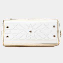 Pre Owned حقيبة بولينغ ديور فايتب زيبر جلدي مذهب أبيض متوسطة محشوة إيتويل