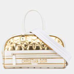 Pre Owned حقيبة بولينغ ديور فايتب زيبر جلدي مذهب أبيض متوسطة محشوة إيتويل