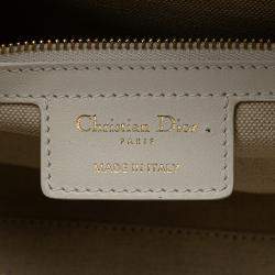 Pre Owned حقيبة بولينغ ديور فايتب زيبر جلدي مذهب أبيض متوسطة محشوة إيتويل