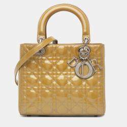 Pre Owned Dior Brown Medium Patent Cannage Lady Dior