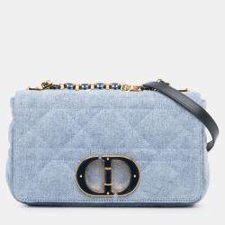 Pre Owned Dior Blue Medium Denim Macrocannage Caro Bag