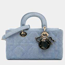 Pre Owned Dior Blue Small Denim Macrocannage Lady D Joy