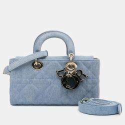 Pre Owned Dior Blue Small Denim Macrocannage Lady D Joy