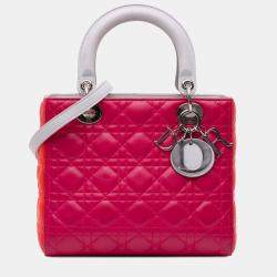 Pre Owned Dior Pink Medium Tricolor Lambskin Cannage Lady Dior