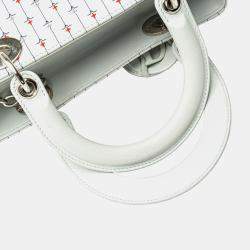 Pre Owned حقيبة ديور ليدي ديور بيضاء جلد عجل مطرزة بالزهور متوسطة