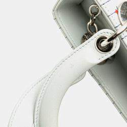 Pre Owned حقيبة ديور ليدي ديور بيضاء جلد عجل مطرزة بالزهور متوسطة