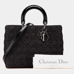 مملوكة مسبقًا Dior Black Large Denim Cannage Lady Dior