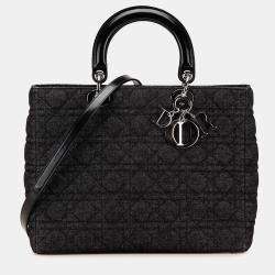 مملوكة مسبقًا Dior Black Large Denim Cannage Lady Dior