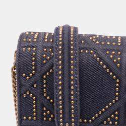 Pre Owned حقيبة كروس بودي عمودية جينز مرصعة رمادية ديوراما ديور