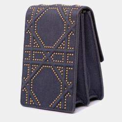 Pre Owned حقيبة كروس بودي عمودية جينز مرصعة رمادية ديوراما ديور