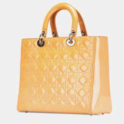 Pre Owned Dior Brown Large Patent Cannage Lady Dior