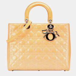Pre Owned Dior Brown Large Patent Cannage Lady Dior