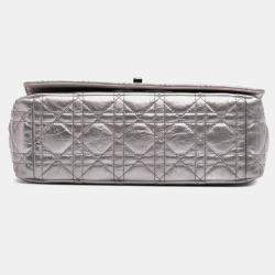 Pre Owned حقيبة كاروه ديور فضية متوسطة كالف سكين معدنية ناعمة