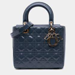 Pre Owned Dior Blue Medium Patent Cannage Lady Dior
