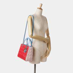 Pre Owned Dior Red Medium Tricolor Lambskin Cannage Lady Dior