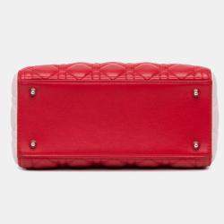 Pre Owned Dior Red Medium Tricolor Lambskin Cannage Lady Dior