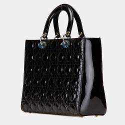 مملوكة مسبقًا حقيبة ديور ليدي كاناج جلد براءة سوداء كبيرة