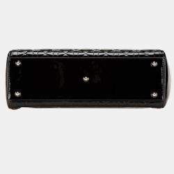 مملوكة مسبقًا حقيبة ديور ليدي كاناج جلد براءة سوداء كبيرة