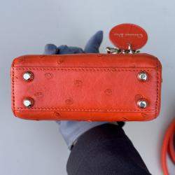 Pre Owned Dior Mini Lady Dior orange ostrich leather