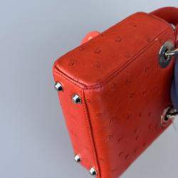 Pre Owned Dior Mini Lady Dior orange ostrich leather