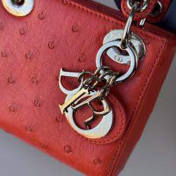 Pre Owned Dior Mini Lady Dior orange ostrich leather