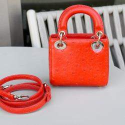 Pre Owned Dior Mini Lady Dior orange ostrich leather