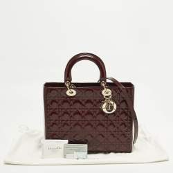 Pre Owned حقيبة يد توتس ديور ليدي ديور كبيرة جلد لامع كاناج بورغندي