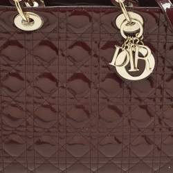 Pre Owned حقيبة يد توتس ديور ليدي ديور كبيرة جلد لامع كاناج بورغندي