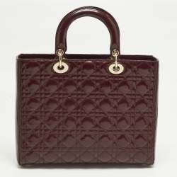 Pre Owned حقيبة يد توتس ديور ليدي ديور كبيرة جلد لامع كاناج بورغندي