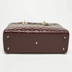 Pre Owned حقيبة يد توتس ديور ليدي ديور كبيرة جلد لامع كاناج بورغندي