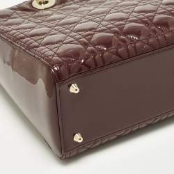 Pre Owned حقيبة يد توتس ديور ليدي ديور كبيرة جلد لامع كاناج بورغندي