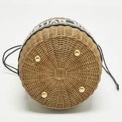 مملوكة مسبقًا Dior Tan/Navy Blue Canvas and Wicker Drawstring Bucket Bag