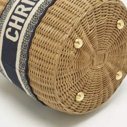 مملوكة مسبقًا Dior Tan/Navy Blue Canvas and Wicker Drawstring Bucket Bag