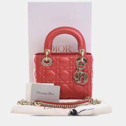 Pre Owned Dior Red Mini Iridescent Lambskin Cannage Lady Dior