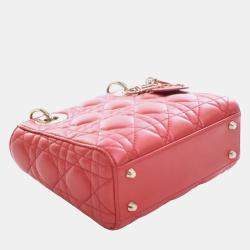Pre Owned Dior Red Mini Iridescent Lambskin Cannage Lady Dior