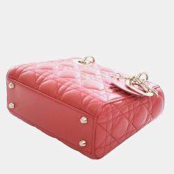 Pre Owned Dior Red Mini Iridescent Lambskin Cannage Lady Dior