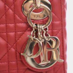 Pre Owned Dior Red Mini Iridescent Lambskin Cannage Lady Dior