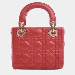 Pre Owned Dior Red Mini Iridescent Lambskin Cannage Lady Dior