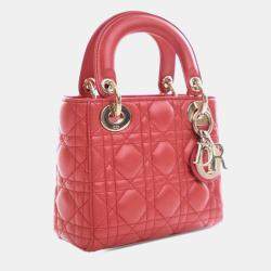 Pre Owned Dior Red Mini Iridescent Lambskin Cannage Lady Dior