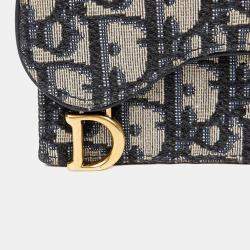 مملوكة مسبقًا Dior Saddle Flap Blue Canvas Card Wallet