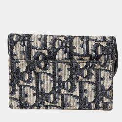 مملوكة مسبقًا Dior Saddle Flap Blue Canvas Card Wallet
