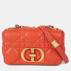 Pre Owned حقيبة كتف سلسلة جلد برتقالي صغيرة كاريو ديور