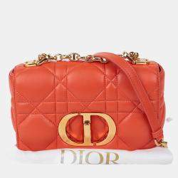 Pre Owned حقيبة كتف سلسلة جلد برتقالي صغيرة كاريو ديور