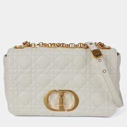 مملوكة مسبقًا Dior Caro Medium White Leather Chain Shoulder Bag