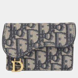 مملوكة مسبقًا حافظة بطاقات ديور سادل قماش أزرق أبليك