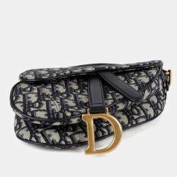 Pre Owned Dior Oblique Saddle Mini Blue Oblique Jacquard Canvas Shoulder Bag