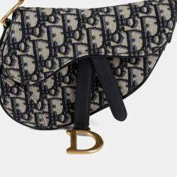 Pre Owned Dior Oblique Saddle Mini Blue Oblique Jacquard Canvas Shoulder Bag