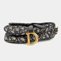 Pre Owned Dior Oblique Mini Blue Canvas Saddle Shoulder Bag