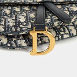 Pre Owned Dior Oblique Mini Blue Canvas Saddle Shoulder Bag